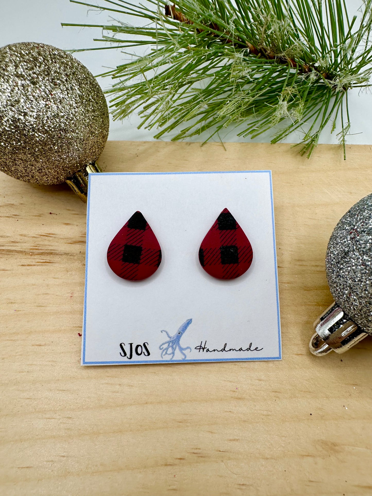 Buffalo Plaid Teardrop Stud