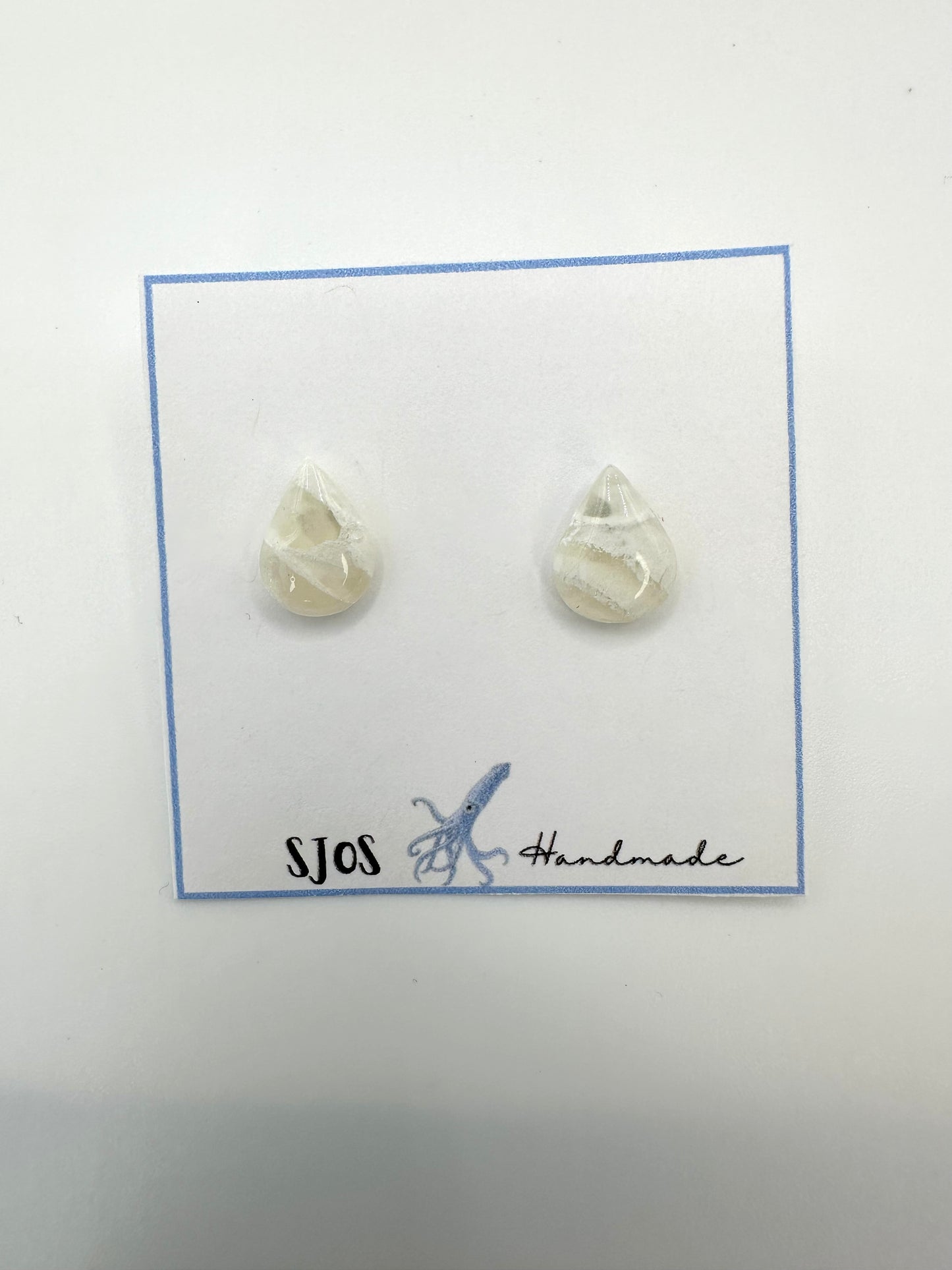 White Marble Teardrop Stud