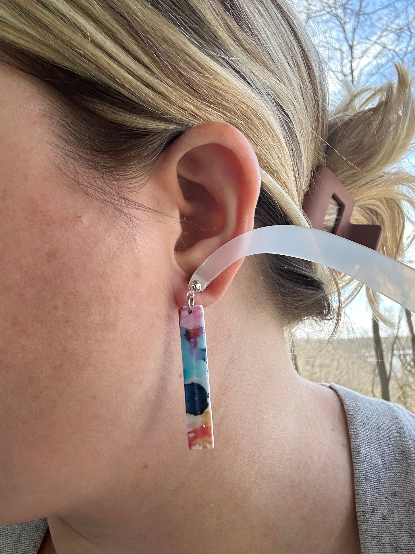 Watercolor Pattern Skinny Rectangle Dangle