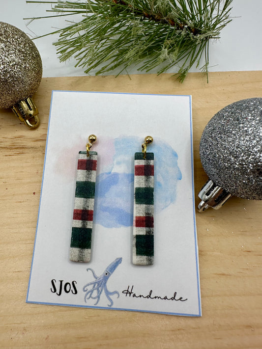 Vintage Plaid thin rectangle dangle