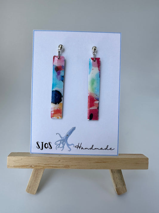 Watercolor Pattern Skinny Rectangle Dangle